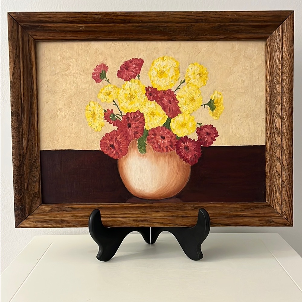 Vintage Oil On Canvas Wooden Framed Floral Still Life Hobbyist Art